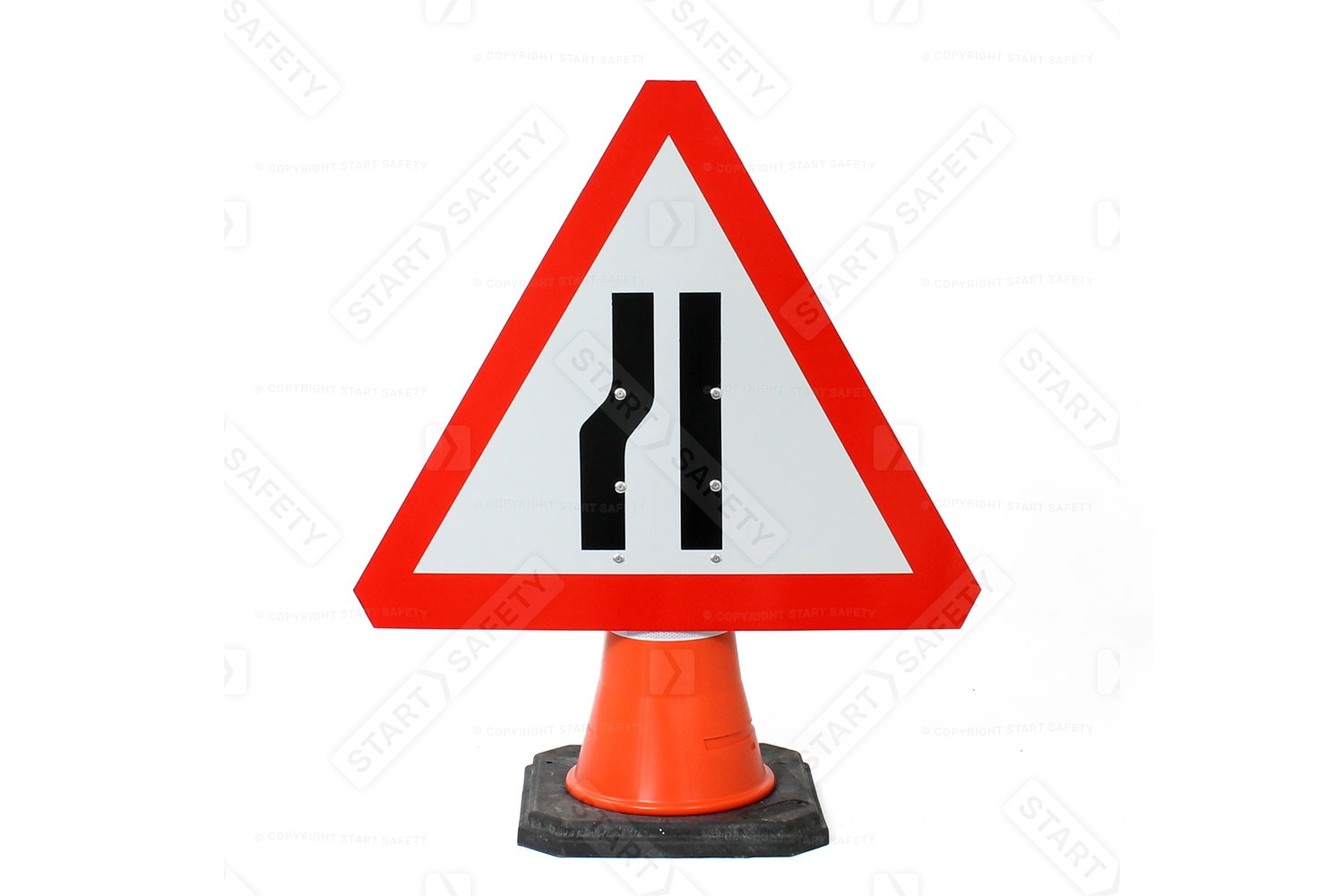 Road Narrows Left Cone Sign