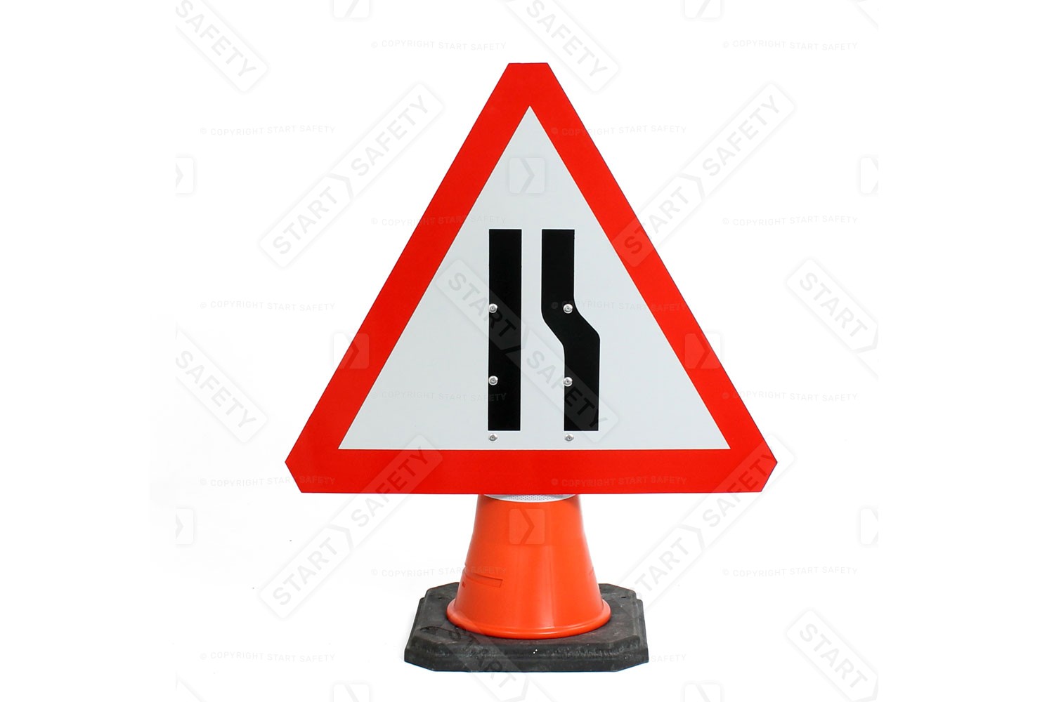 road narrows right Cone Sign