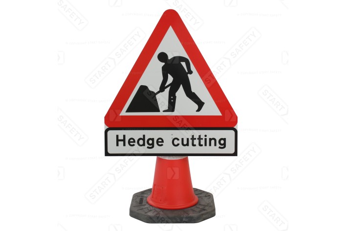 Men At Work Hedge Cutting Cone Sign
