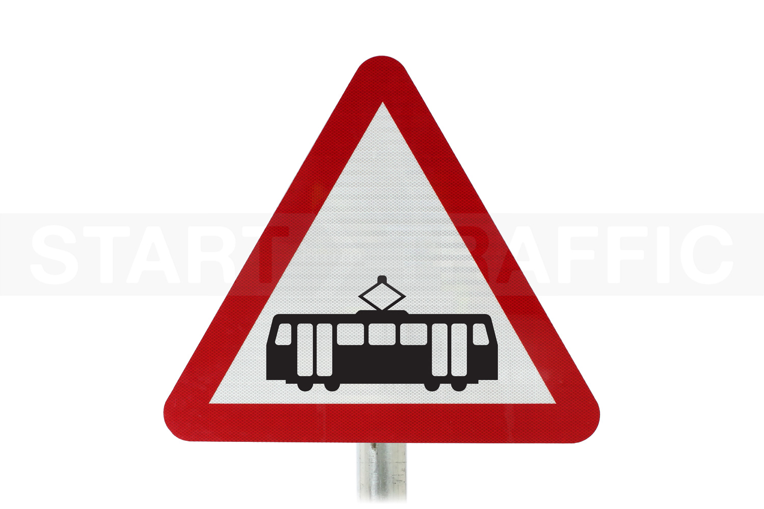 tramcar crossing Ahead Post Mounted Sign 