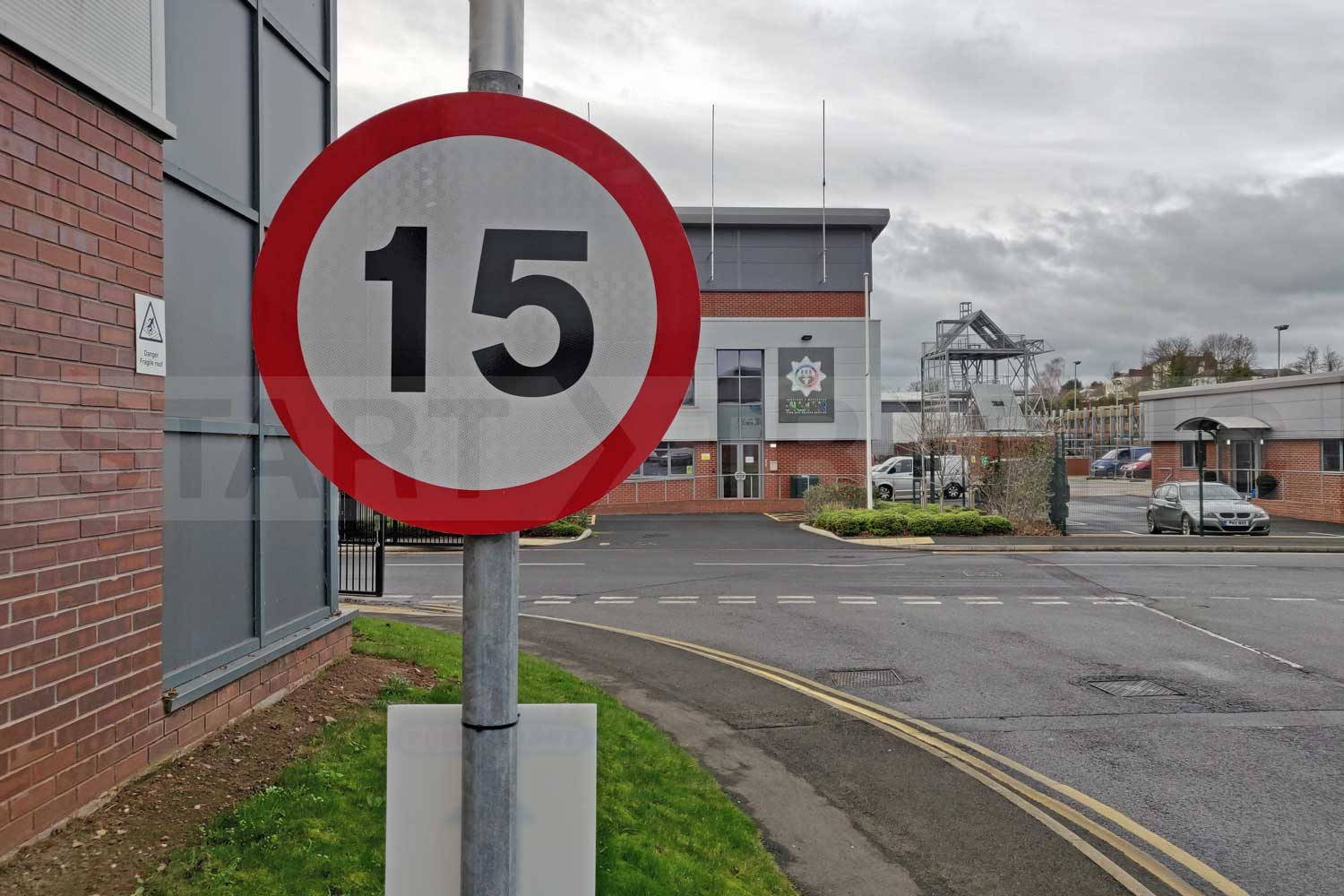 15mph sign installed on industrial estate