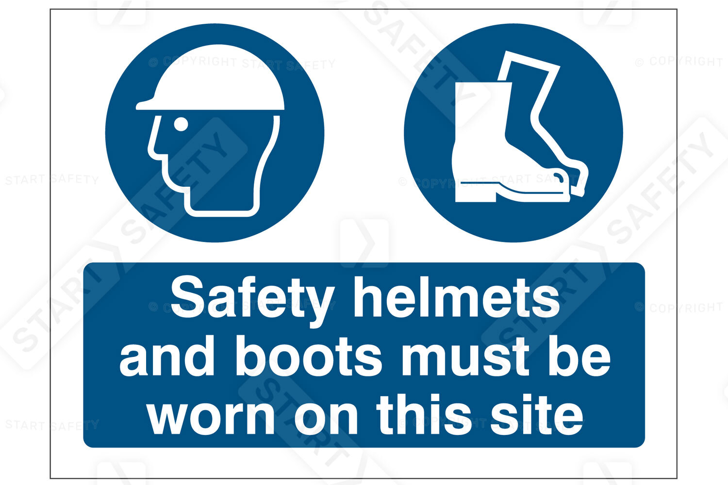 Sign stating that Safety helmets and boots must be worn on site