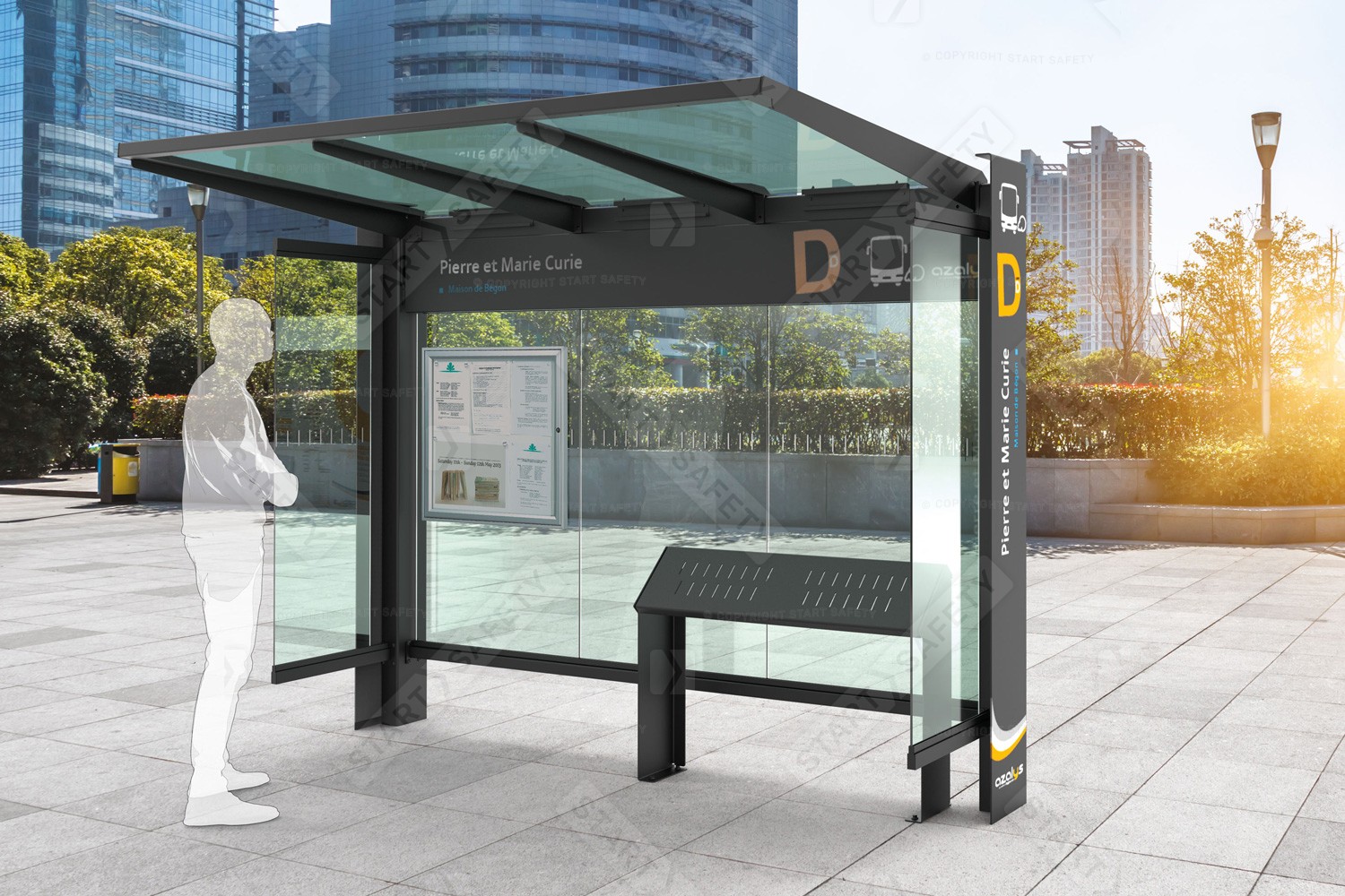 Procity Kube Bus Shelter Installed With Side Cladding and Perch Bench