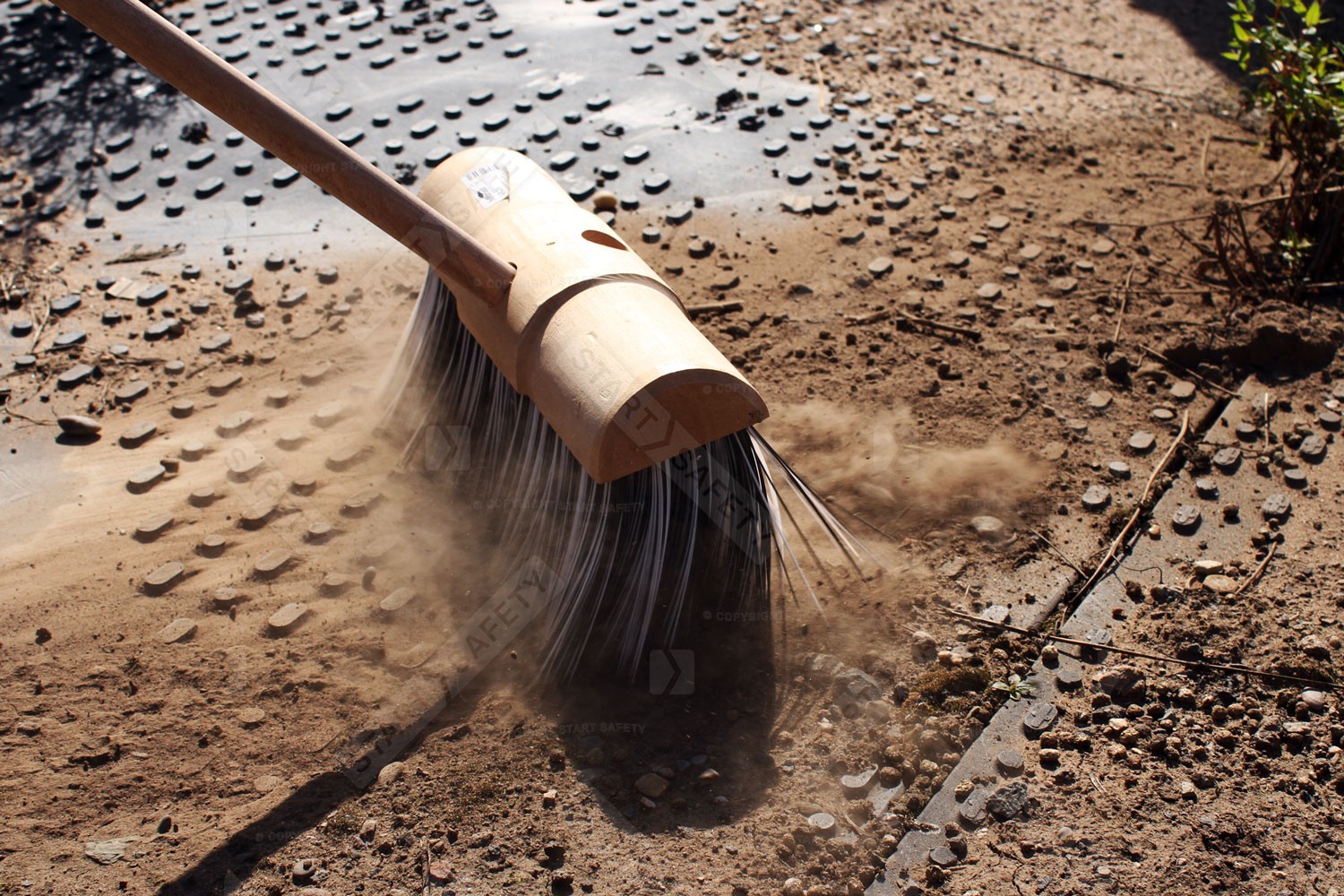 Yard broom clearing builders mats