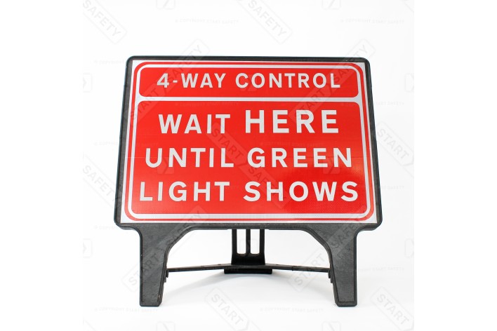 4-Way Control Wait HERE Until Green Light Shows Road Sign - Q-Sign - Clearance