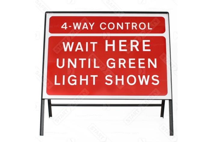 4-Way Control Wait HERE Until Green Light Shows Sign - Zintec Metal Sign Dia 7011.1 Face | 1050x750mm