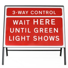 3-Way Control Wait HERE Until Green Light Shows Sign - Zintec Metal Sign Dia 7011.1 Face  | 1050x750mm