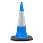 Blue and White Traffic Cones With Reflective Sleeves
