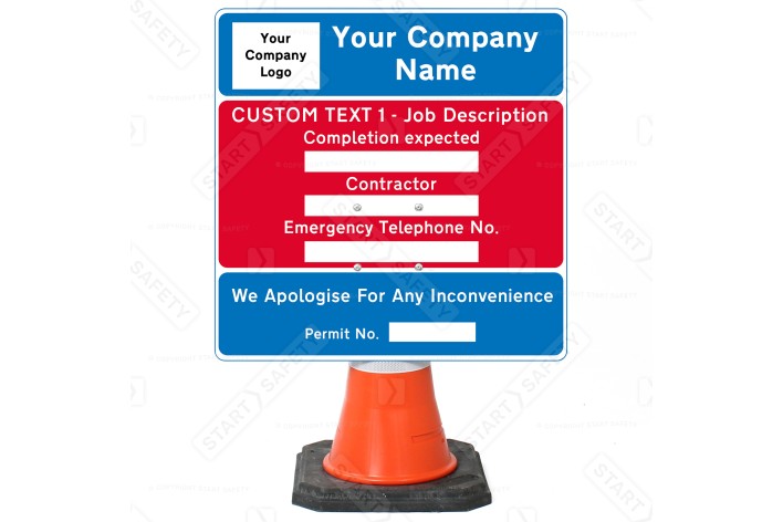 Dia 7008 Custom Information Board - 750x750mm Cone Sign - Dry Wipe (Face Only)