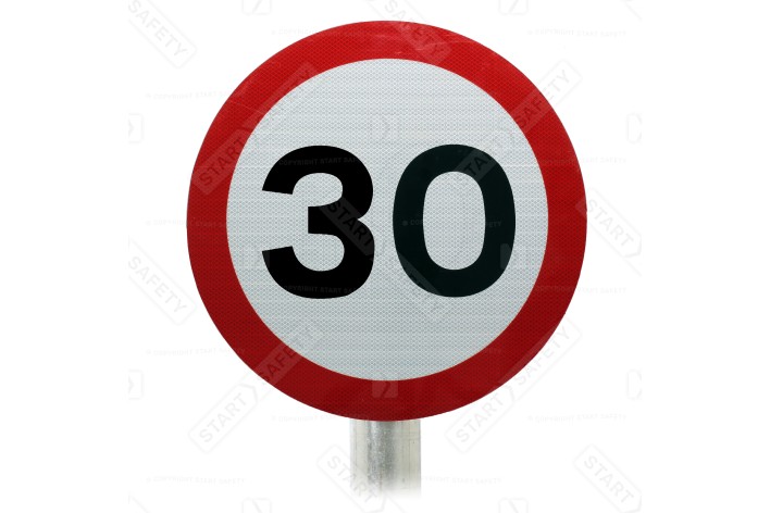 30 mph Sign Post Mounted In R2 Grade Reflective Material 