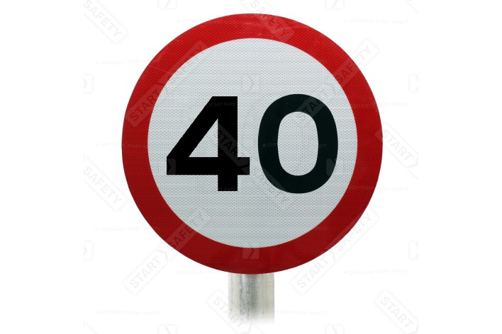 40 mph Sign Post Mounted In R2 Grade Reflective Material 