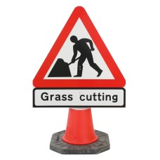 Men at Work with Grass Cutting Cone Sign - 750mm (Cone Sold Separately)