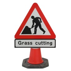Men at Work with Grass Cutting Cone Sign - 750mm (Cone Sold Separately)