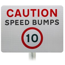 Caution Speed Bumps 10mph Advisory Sign - Post Mount