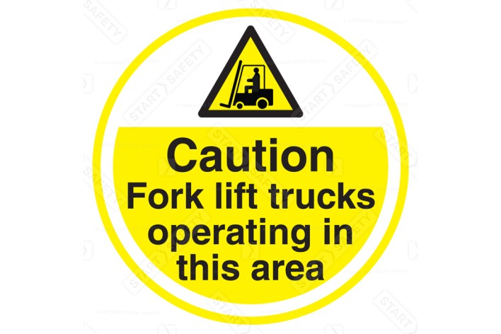Caution Fork Lift Trucks Operating In This Area Floor Sign - Self Adhesive