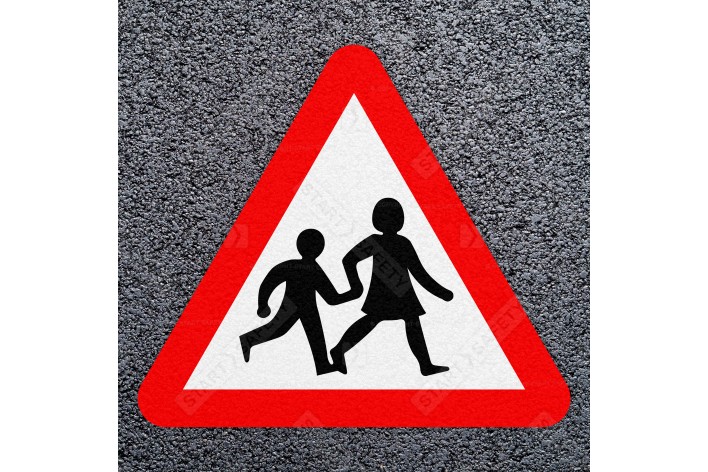 Children Crossing Red Triangle Road Marking | Thermoplastic