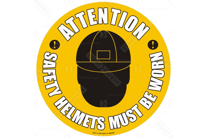 Safety Helmets Must Be Worn Floor Sign, 430mm - Self Adhesive