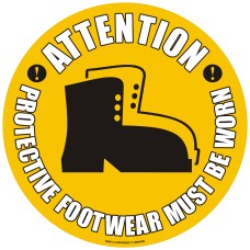 Attention Protective Footwear Must Be Worn Floor Sign - Self Adhesive