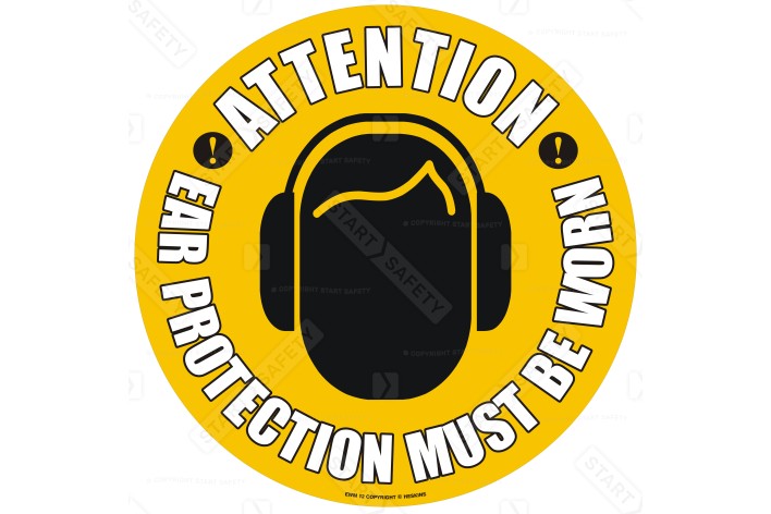 Attention Ear Protection Floor Sign, 430mm - Self Adhesive