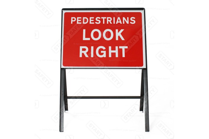Pedestrians Look Right Metal Sign Face