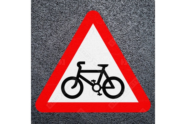 Cycle Route Ahead Red Triangle Road Marking - Thermoplastic Symbol Dia. 950