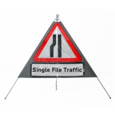 Road Narrows Left Sign dia. 517 Inc. Sup. 'Single File Traffic' - Classic Roll Up Sign / RA1