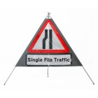 Road Narrows Left Sign dia. 517 Inc. Sup. 'Single File Traffic' - Classic Roll Up Sign / RA1