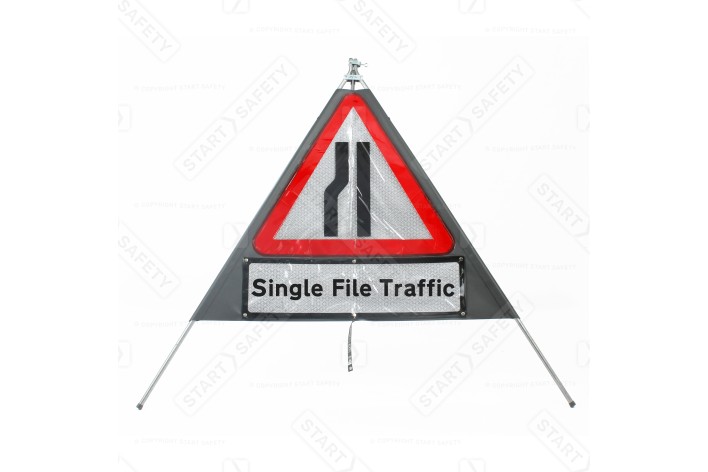 Road Narrows Onside 'Single File Traffic' Classic Roll Up Road Sign