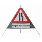 Road Narrows Right Sign dia. 517 Inc. Sup. 'Single File Traffic' - Classic Roll Up Sign / RA1