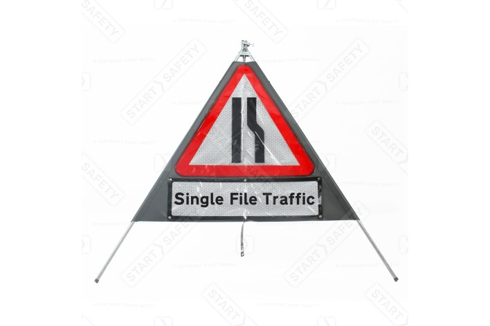 Road Narrows Offside 'Single File Traffic' Classic Roll Up Road Sign