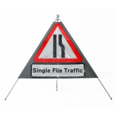 Road Narrows Right Sign dia. 517 Inc. Sup. 'Single File Traffic' - Classic Roll Up Sign / RA1