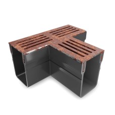 Alusthetic PVC Threshold Drain With Corten Steel Grating T Connector