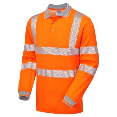 Pulsar Life Mens Rail Spec Hi Vis Orange Long Sleeved Polo Shirt LFE904