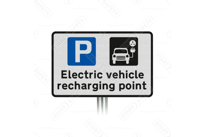 'Electric vehicle recharging point' Inc Symbols Sign Post Mounted R2 Dia 660.9