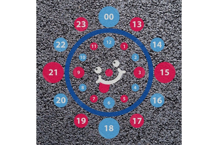 Smiley Dual 24 Hour Clock Playground Marking (4000mm x 4000mm) | Preformed Thermoplastic