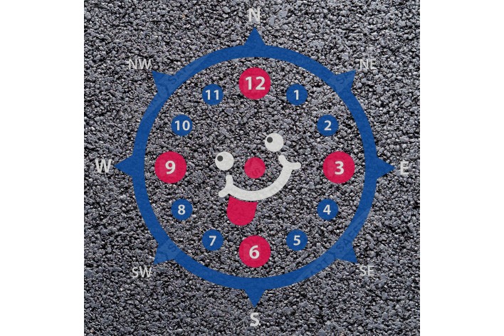 Smiley Face Compass & Clock Playground Marking (3000mm x 3000mm) | Preformed Thermoplastic   