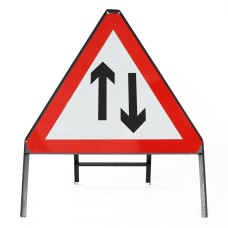 Two Way Traffic Sign - Temporary Metal Road Sign Dia 521 Face Zintec | 750mm
