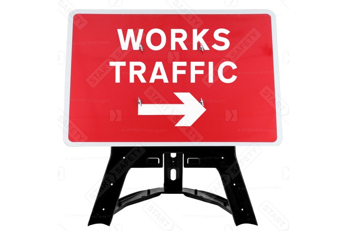 'Works Traffic' Arrow Right QuickFit EnduraSign 7303 Inc Stand & Face