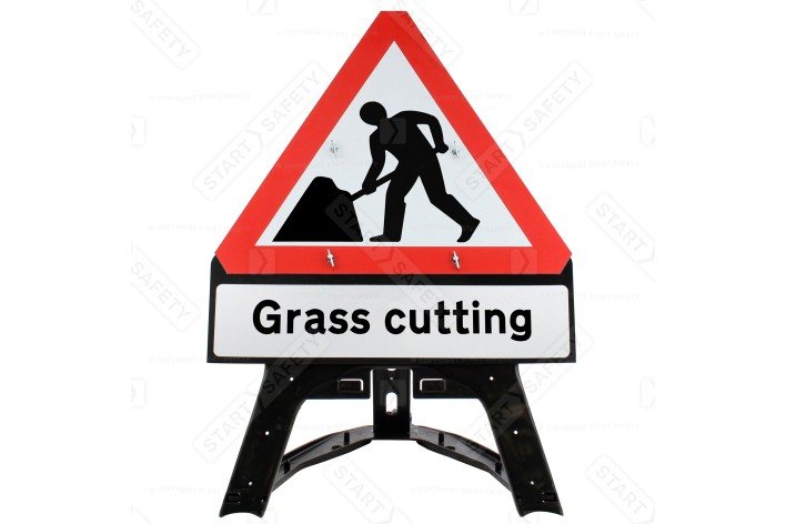 Men At Work with 'Grass cutting' QuickFit EnduraSign 7001 Inc. Stand & Face