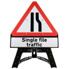 Road Narrows Right Inc. 'Single file traffic' Sup. Plate Sign QuickFit EnduraSign Dia. 517