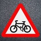 Cycle Route Ahead Red Triangle Road Marking - Thermoplastic Symbol Dia. 950