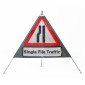 Road Narrows Onside 'Single File Traffic' Classic Roll Up Road Sign