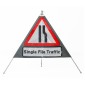 Road Narrows Offside 'Single File Traffic' Classic Roll Up Road Sign