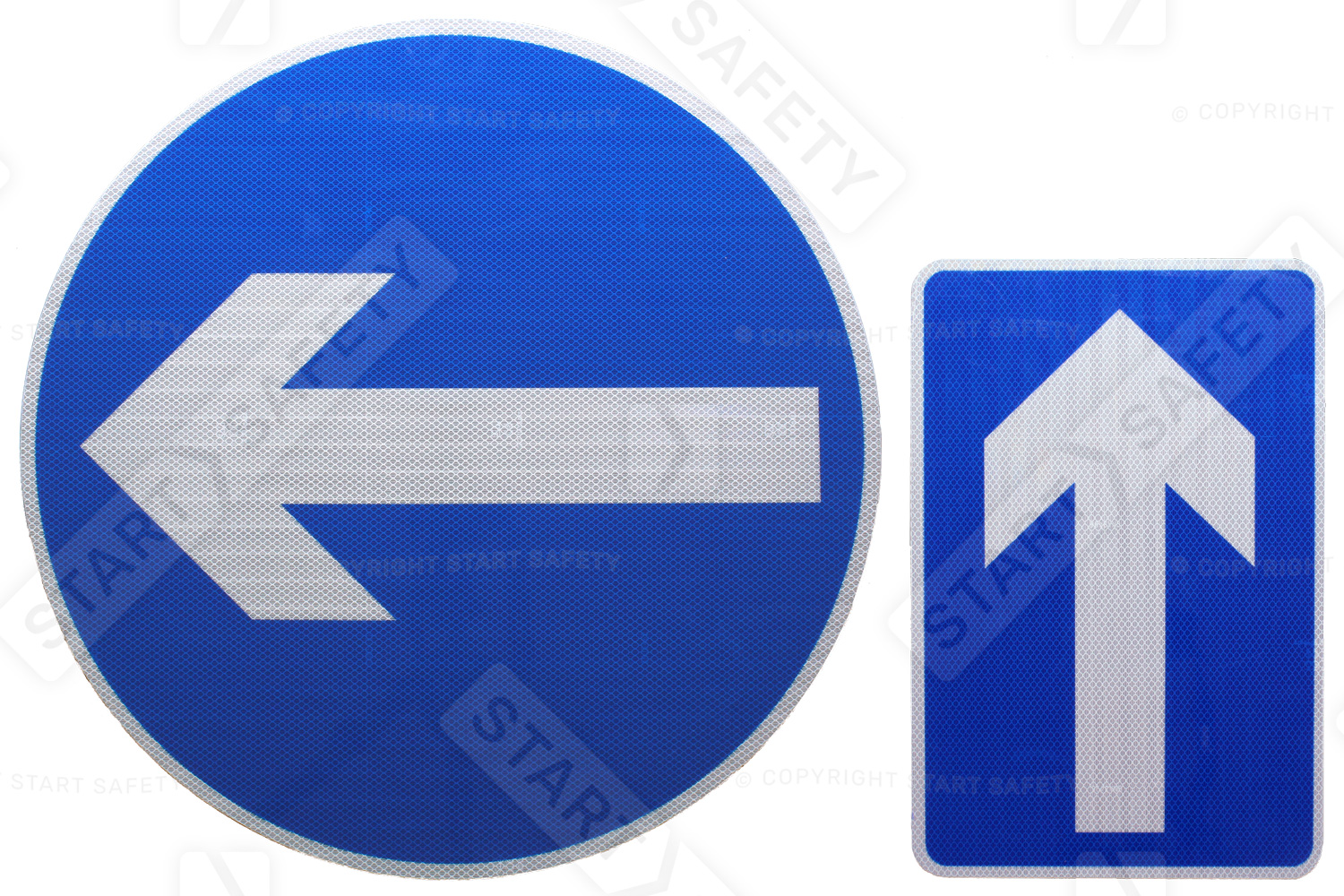 One way signs pointing left and forward