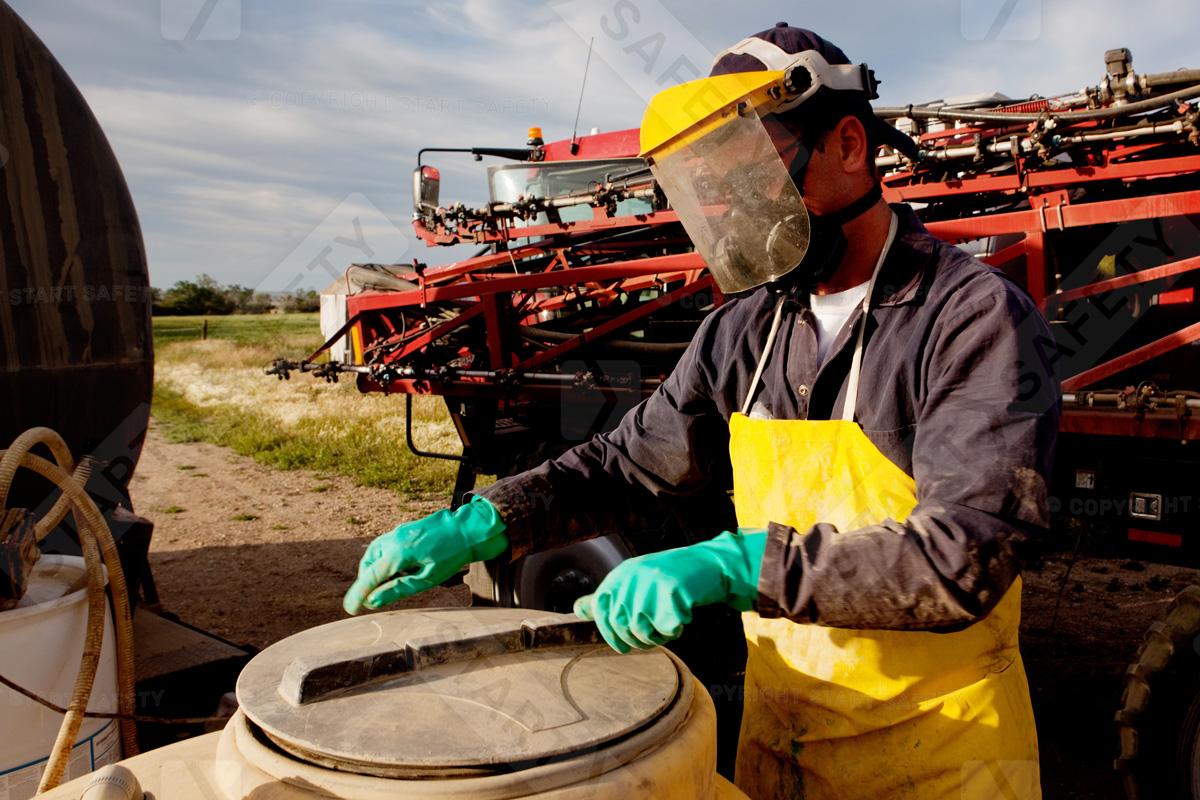 Agricultural Worker Wearing A Face Shield For Protection From Chemicals