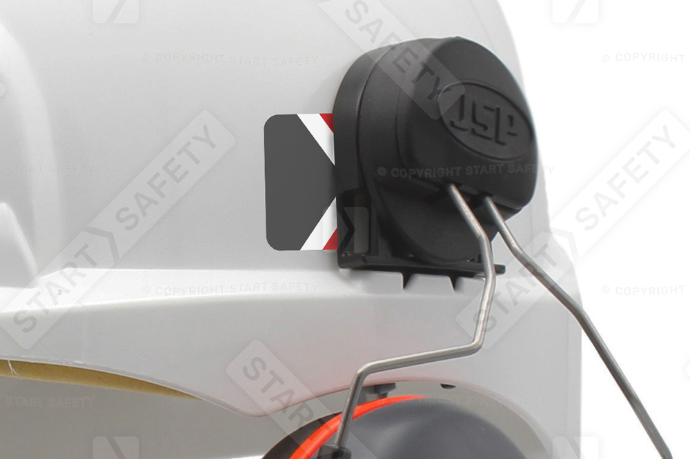 Logo On Hard Hat Covered By Ear Defenders