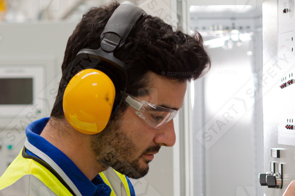 Worker Wearing A Headband Ear Defenders