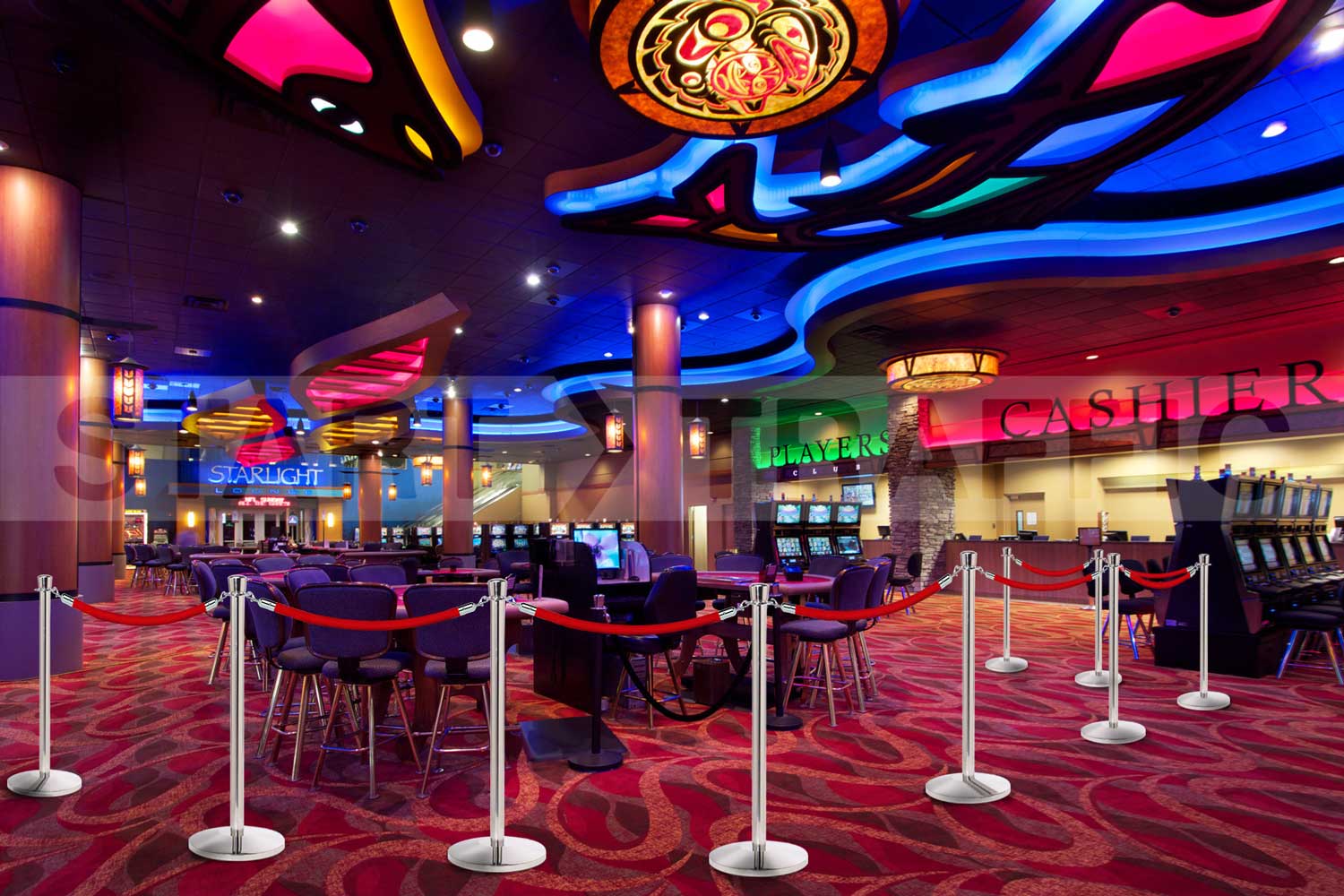 Rope barriers setup in a casino