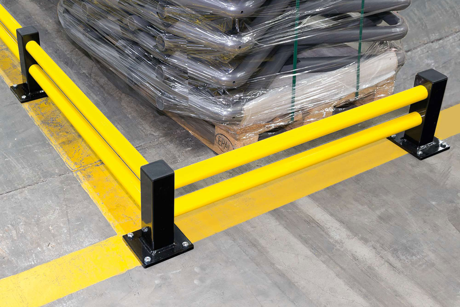 Black Bull Low Level ECO Barrier Protecting Pallets