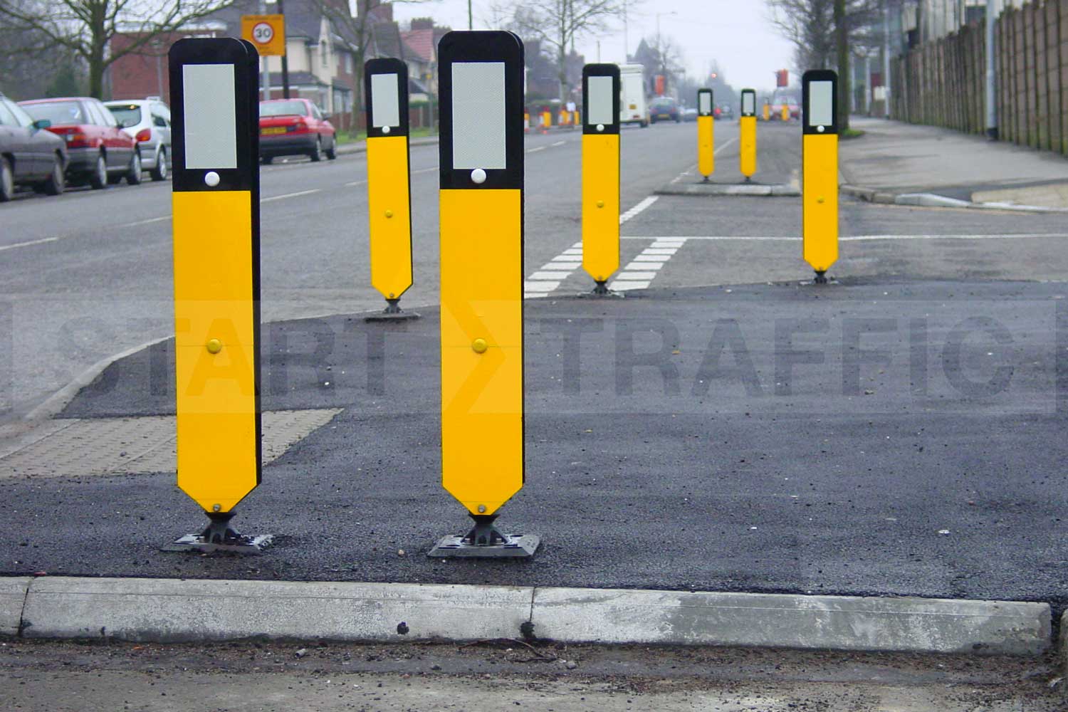 Plastic blade markers installed on roadside